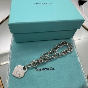 Tiffany & Co. Silver Heart Tag Bracelet with Box and Bag “Return to Tiffany”